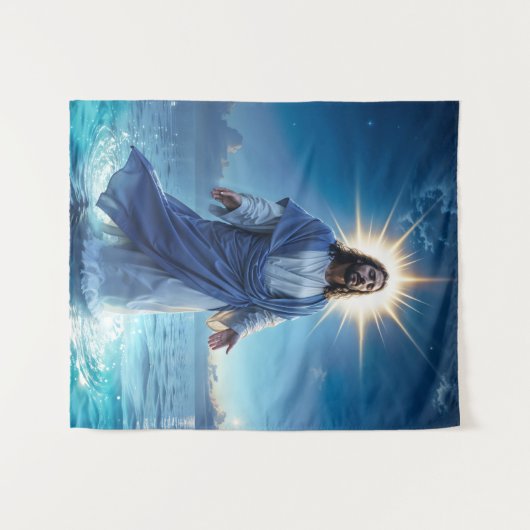 Jesus Christus geht auf der biblischen Wasserszene Wandteppich (Vorderseite (Horizontal))