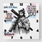 Jesus Christus hält ein Kreuz Quadratische Wanduhr (Vorderseite)