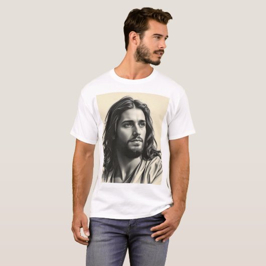 Jesus Christus - Handgefertigtes Karkohleportrait T-Shirt (Vorne ganz)