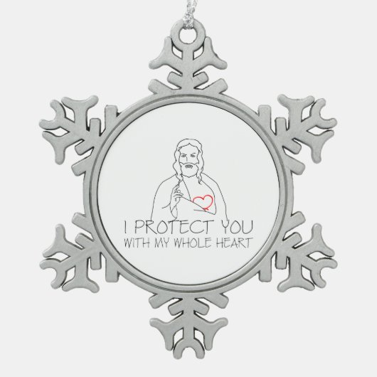Jesus Christus - ich schütze dich Schneeflocken Zinn-Ornament (Vorderseite)