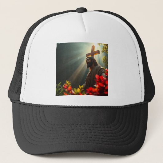 Jesus Christus im Garten Trucker Hut Truckerkappe (Vorderseite)