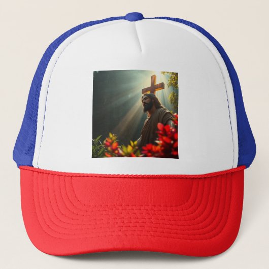 Jesus Christus im Garten Trucker Hut Truckerkappe (Vorderseite)