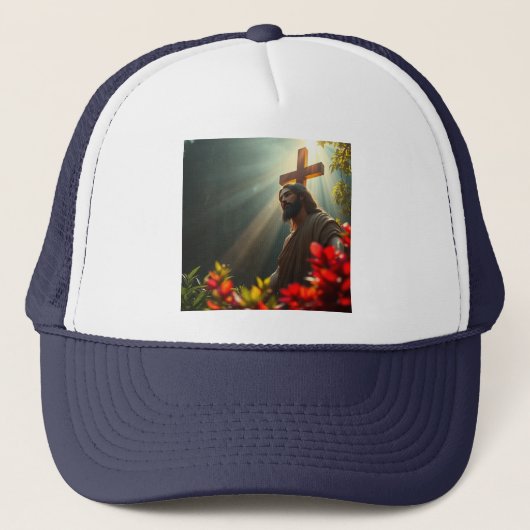 Jesus Christus im Garten Trucker Hut Truckerkappe (Vorderseite)