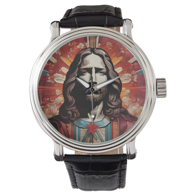 Jesus Christus im Pop Kunst und Kunst-Déco Armbanduhr (Vorderseite)
