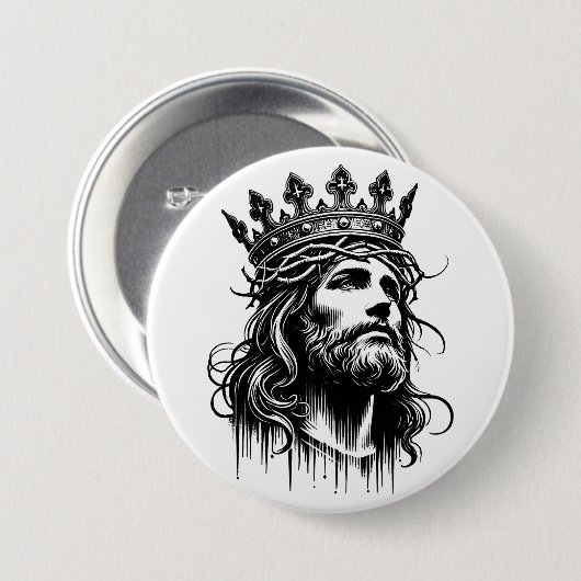 Jesus Christus in Kings Kronenkronik Kunst Button (Vorne & Hinten)
