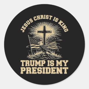 Jesus Christus ist König Trump ist mein Präsident Runder Aufkleber