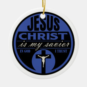 Jesus Christus ist mein Retter (blau) Keramik Ornament