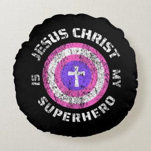 Jesus Christus ist mein Superheld Jesus Rundes Kissen
