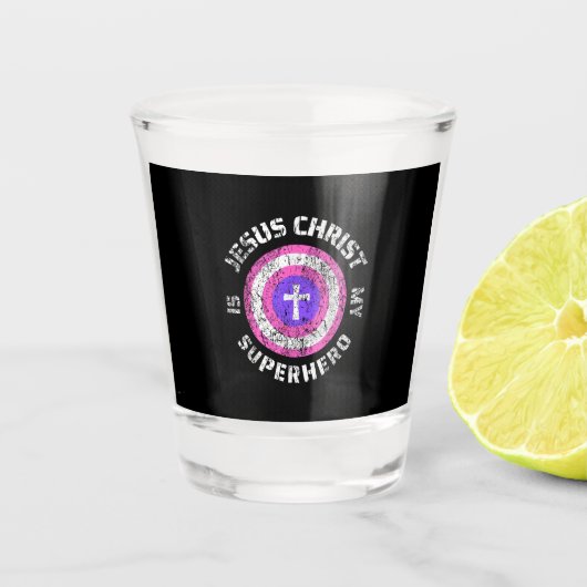 Jesus Christus ist mein Superheld Jesus Schnapsglas (Vorderseite)