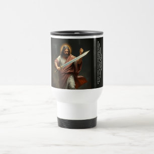 Jesus Christus kehrt mit einem Schwert Reisebecher