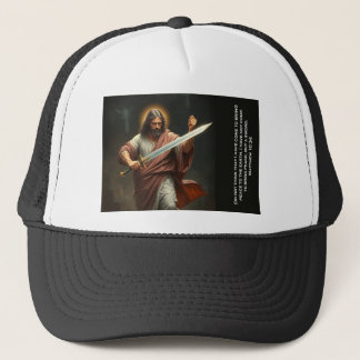 Jesus Christus kehrt mit einem Schwert-Trucker-Hut Truckerkappe