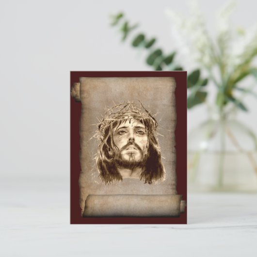 Jesus Christus Krone von Thorns auf Scroll Postkarte (Stehend Vorderseite)