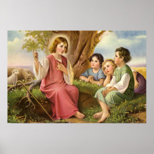 Jesus Christus lehrt Kinder, Vintage Religion Poster