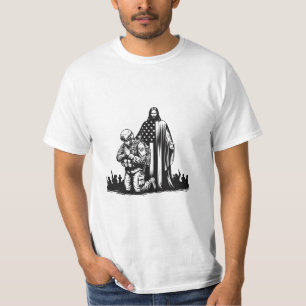Jesus Christus mit betendem Militärsoldaten Kunst T-Shirt