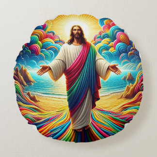 Jesus Christus mit Blick auf einen schönen, farben Rundes Kissen