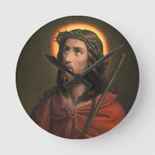 Jesus Christus mit der Krone von Thorns Runde Wanduhr