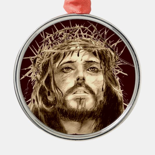 Jesus Christus mit Dornenkrone Silbernes Ornament (Vorne)