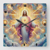 Jesus Christus mit einem strahlend heiligen Herz Quadratische Wanduhr (Vorderseite)