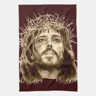 Jesus Christus mit einer Krone von Thorns Geschirrtuch