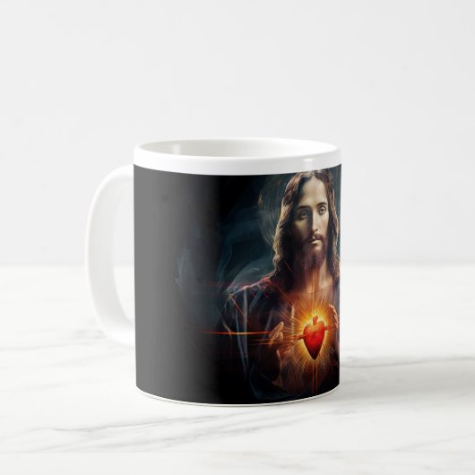 Jesus Christus mit glühendem Herz Version 6 Kaffeetasse (Vorderseite Links)