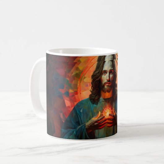 Jesus Christus mit glühendem Herz Version 8 Kaffeetasse (Vorderseite Links)