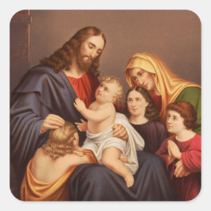 Jesus Christus mit Kindern Quadratischer Aufkleber