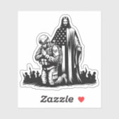 Jesus Christus mit Militärsoldat betet Kunst Aufkleber (Blatt)