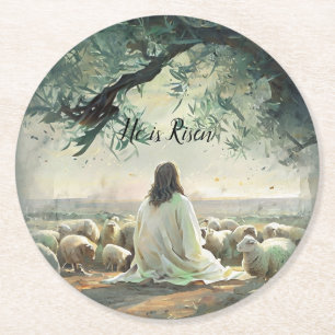 Jesus Christus Ostern katholisch religiös  Runder Pappuntersetzer