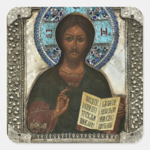 Jesus Christus Pantokrator, Herr von Allem Ikon Quadratischer Aufkleber