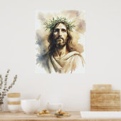 Jesus Christus Portrait mit einer Olive Branch Cro Poster (Küche)