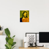 Jesus Christus reagiert auf das reichhaltige Mensc Poster (Heimbüro)