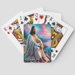 Jesus Christus reflektiert neben der sanften Küste Spielkarten