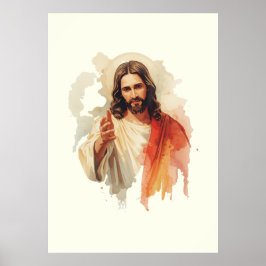 Jesus Christus reicht die Hände Wasserfarbenmalere Poster