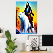Jesus Christus reitet einen Eisbär | AI Art Poster (Heimbüro)