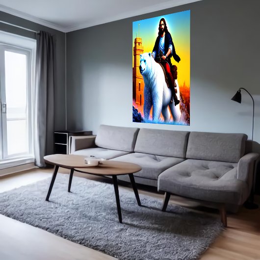 Jesus Christus reitet einen Eisbär | AI Art Poster