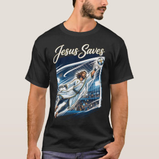 Jesus Christus rettet christlichen Fußballtorwart T-Shirt