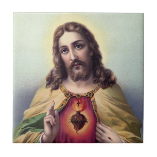 Jesus Christus Segen Heiliges Herz Jesu Fliese (Vorderseite)