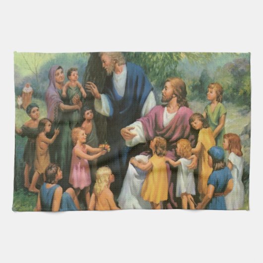 Jesus Christus segnet Kinder, Vintage Religion Geschirrtuch (Horizontal)