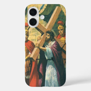 Jesus Christus trägt das Kreuz zu seiner Kreuzigun iPhone 16 Hülle