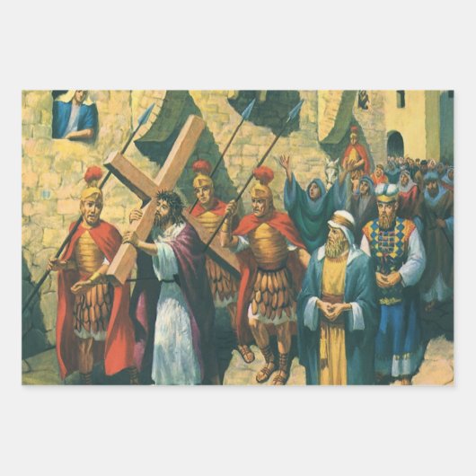 Jesus Christus trägt das Kreuz zu seiner Kreuzigun Geschenkpapier Set (Vorderseite)