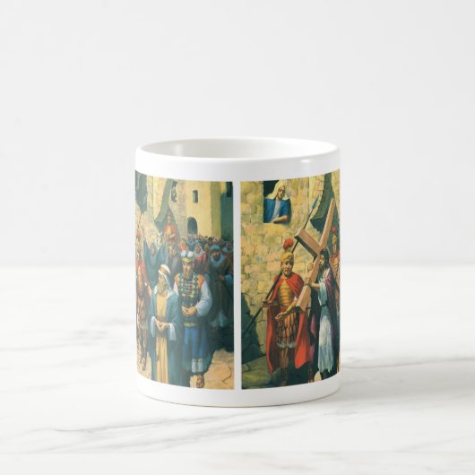 Jesus Christus trägt das Kreuz zu seiner Kreuzigun Kaffeetasse (Mittel)