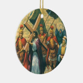 Jesus Christus trägt das Kreuz zu seiner Kreuzigun Keramik Ornament (Rechts)