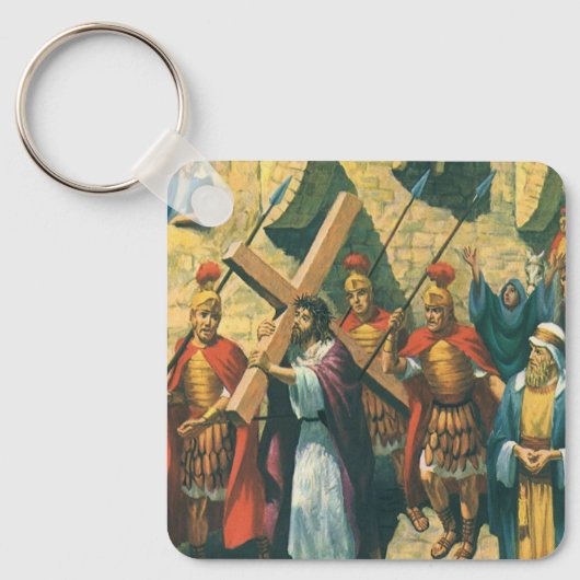 Jesus Christus trägt das Kreuz zu seiner Kreuzigun Schlüsselanhänger (Vorderseite)