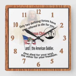 Jesus Christus u. amerikanische Soldat-Quadrat-Uhr Quadratische Wanduhr