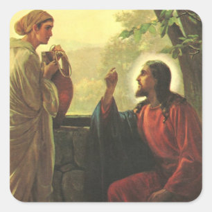 Jesus Christus und der barmherzige Samariter am Br Quadratischer Aufkleber