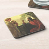 Jesus Christus und der gute Samariter am Brunnen Getränkeuntersetzer (Linke Seite)