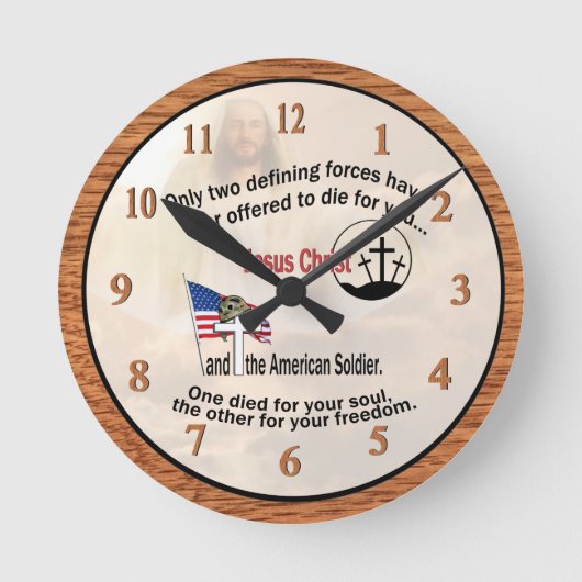 Jesus Christus und the American Soldier Medium Clo Runde Wanduhr (Vorderseite)