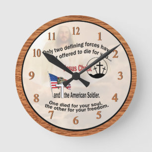 Jesus Christus und the American Soldier Medium Clo Runde Wanduhr