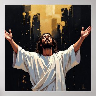 Jesus Christus unser Erlöser   Schwarz und Gold Poster