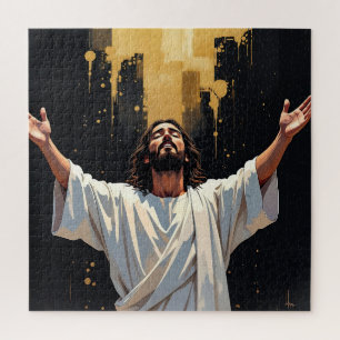 Jesus Christus unser Erlöser Schwarz und Gold Puzzle